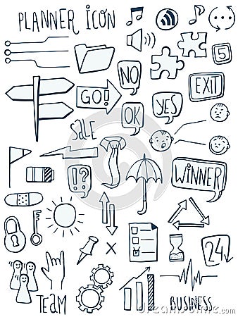 Set of planner icon doodles. Hand drawn sketched. Vector Illustration. Vector Illustration