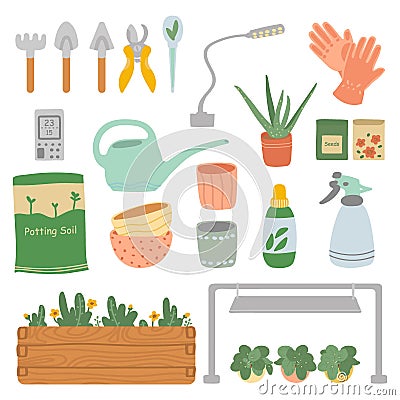 Set of plant care tool Cartoon Illustration