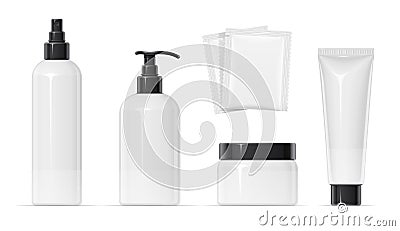 Set of Plastic container for cream spray, balm and shampoo Vector Illustration