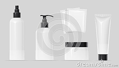 Set of Plastic container for cream spray, balm and shampoo. Vector illustration. Vector Illustration