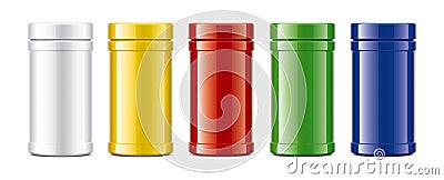 Set of plastic Jars. Colored Glossy surface version. Vector Illustration