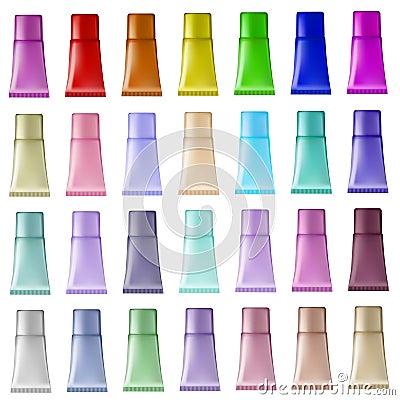 set of plastic tubes of different colors for cosmet Stock Photo