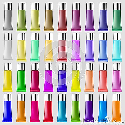 set of plastic tubes of different colors for cosmet Vector Illustration