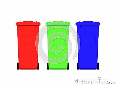 A set of plastic waste containers for separate waste collection Vector Illustration