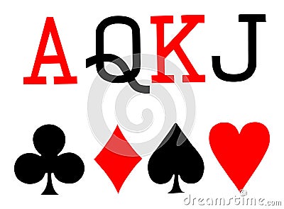 Set of playing card symbols vector. Spade, heart, club, diamond, ace, queen, king, jack. Stock Photo