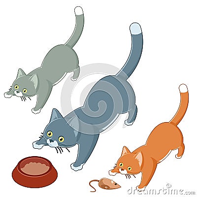 Set of playing cats Vector Illustration