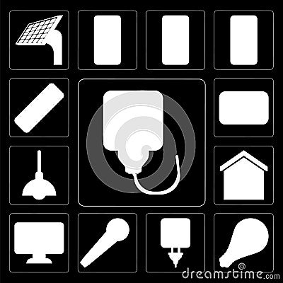 Set of Plug, Light, Microphone, Dashboard, Smart home, Lighting, Thermostat, Remote, editable icon pack Vector Illustration
