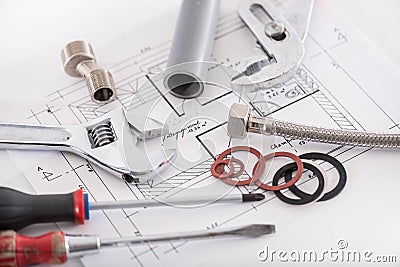 Set of plumbing materials Stock Photo