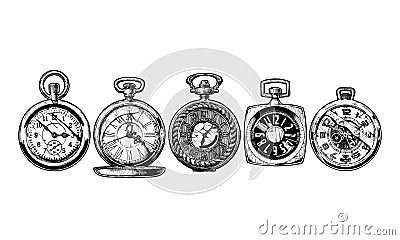 Set of pocket watches Vector Illustration