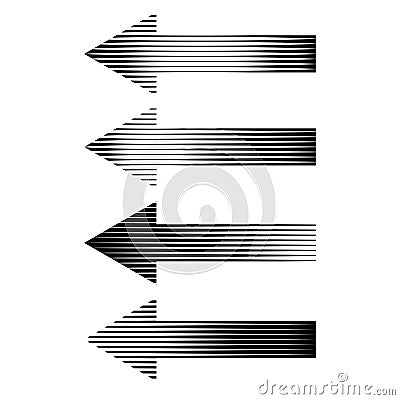 Set of pointing arrows, striped texture arrow path direction Vector Illustration