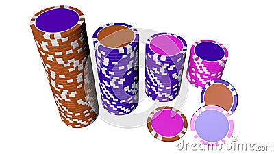 Set of poker chips of different colors isolated on white background Stock Photo