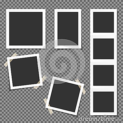 Set of Polaroid square frames isolated on transparent background Vector Illustration