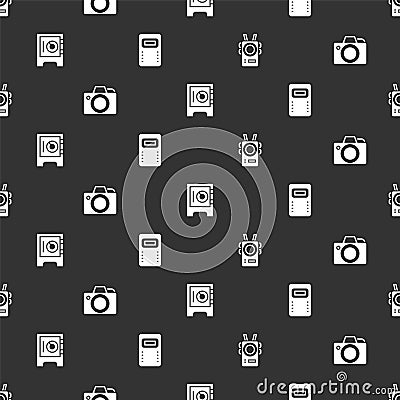 Set Police body camera, Photo, Safe and assault shield on seamless pattern. Vector Vector Illustration