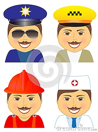 set police, doctor, fireman, taxi driver Vector Illustration