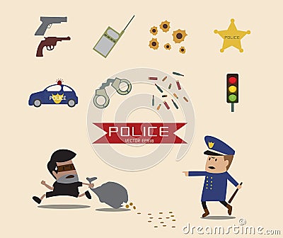 Set of Police element cartoon Vector Illustration