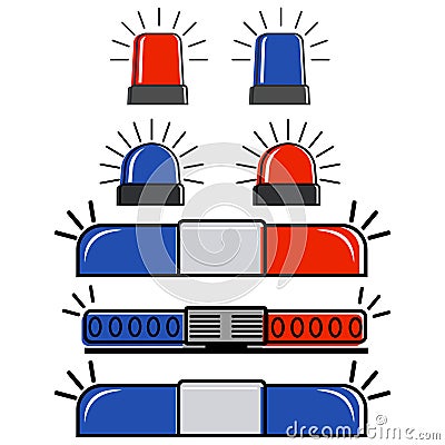 A set of police flashing lights, vector. Red and blue ambulance sirens. Emergency Badges Vector Illustration