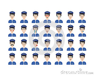 Set of policeman emoticon vector isolated on white background. Vector Illustration