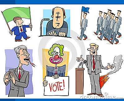 Set of politics and politician cartoon concepts Vector Illustration