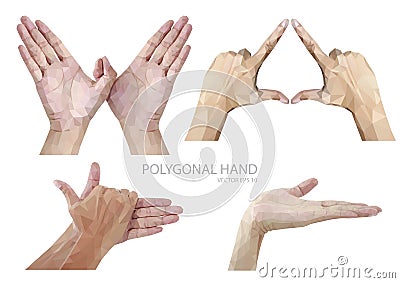 Set of polygonal hands gesture isolated on white background Vector Illustration