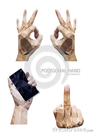 Set of polygonal hands gesture isolated on white background Vector Illustration