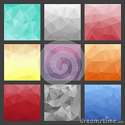 Set of polygonal triangle backgrounds. Colorful gradient template. Vector Illustration