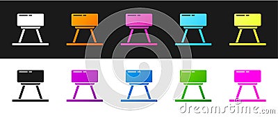 Set Pommel horse icon isolated on black and white background. Sports equipment for jumping and gymnastics. Vector Vector Illustration