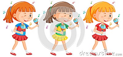 Set of ponytail girl playing maracas Vector Illustration