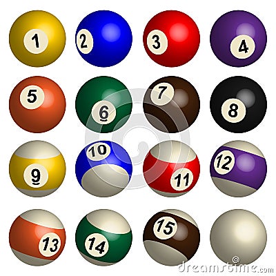 Set of pool balls in 3D Vector Illustration