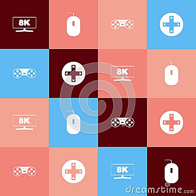 Set pop art Computer monitor, mouse, Game controller joystick and icon. Vector Vector Illustration