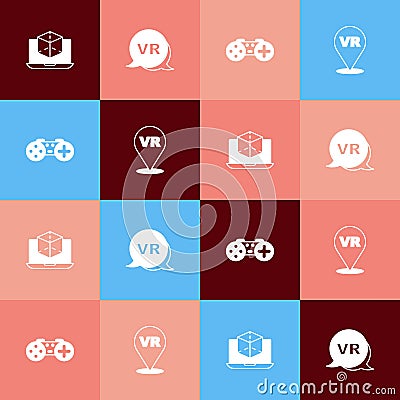 Set pop art 3d modeling, Virtual reality, Gamepad and icon. Vector Stock Photo