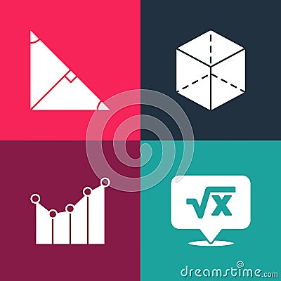 Set pop art Square root of x glyph, Graph, schedule, chart, diagram, Geometric figure Cube and Angle bisector triangle Vector Illustration