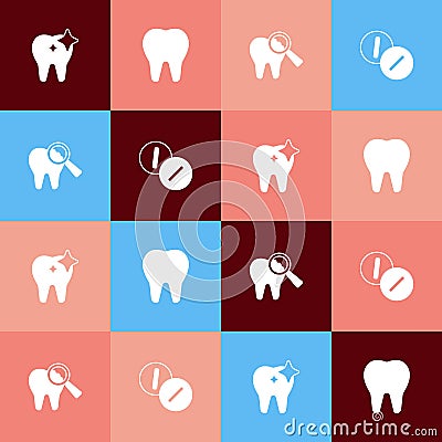 Set pop art Tooth whitening, Broken tooth and Toothache painkiller tablet icon. Vector Vector Illustration