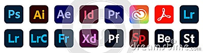 Set of popular Adobe apps icons Vector Illustration