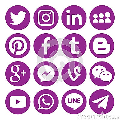 Set of popular black Circular social media icons or symbols printed on paper: , Twitter, Blogger ,Facebook, Instagram, Pinterest,G Vector Illustration