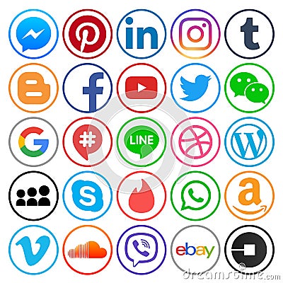 Set of popular circle social media icons Vector Illustration