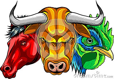 Set of popular colorful vector farm animals Vector Illustration