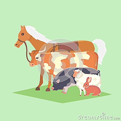 Set of popular colorful vector farm animals. Farm pets together Vector Illustration