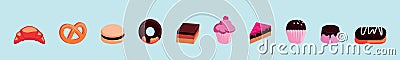 Set of Popular desserts cake, brownie and more icon design template with various models. vector illustration isolated on blue Vector Illustration