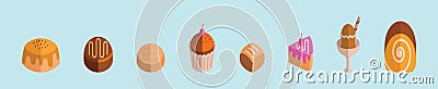 Set of Popular desserts cake and more icon design template with various models. vector illustration isolated on blue background Vector Illustration