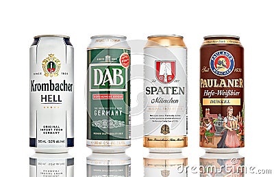 Set of popular german beer in cans Editorial Stock Photo