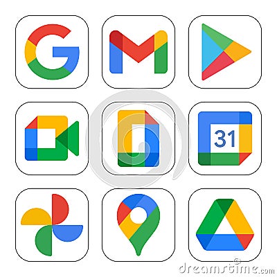 Set of popular Google services icons Vector Illustration