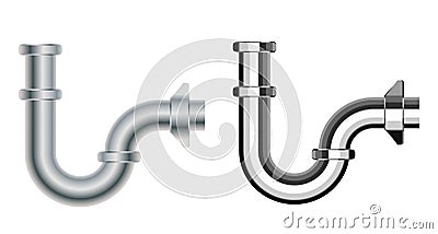 Set of popular realistic pipe U siphons for wash basin Vector Illustration