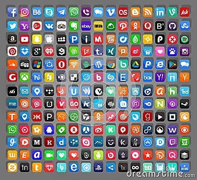 Set of popular social media icons Editorial Stock Photo