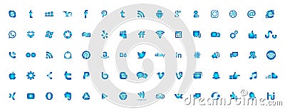 Set of popular social media logos icons Instagram Facebook Twitter Youtube WhatsApp LinkedIn Pinterest Blogd on white background Cartoon Illustration