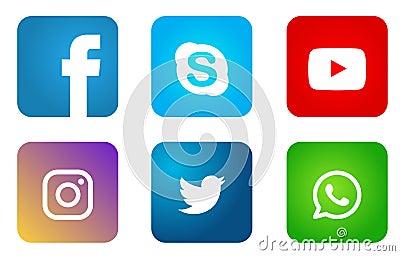 Set of popular social media logos icons, Instagram Facebook Twitter Youtube WhatsApp element vector Editorial Stock Photo