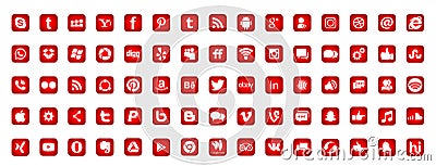 Set of popular social media logos icons Instagram Facebook Twitter Youtube WhatsApp LinkedIn Pinterest Blogd on white background Cartoon Illustration