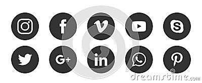 Set of popular social media logos icons Instagram Facebook Twitter Youtube WhatsApp vimeo pinterest linkedin element vector Editorial Stock Photo