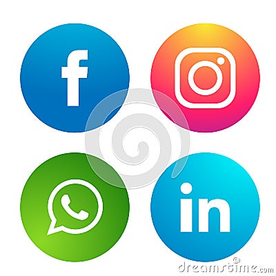 Set of popular social media logos icons Instagram Facebook WhatsApp linkedin element vector Editorial Stock Photo