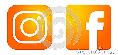 Set of popular social media logos icons in orange gold Instagram Facebook element vector on white background Cartoon Illustration