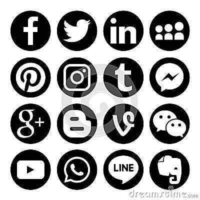 Set of popular social media logos vector web icon Vector Illustration